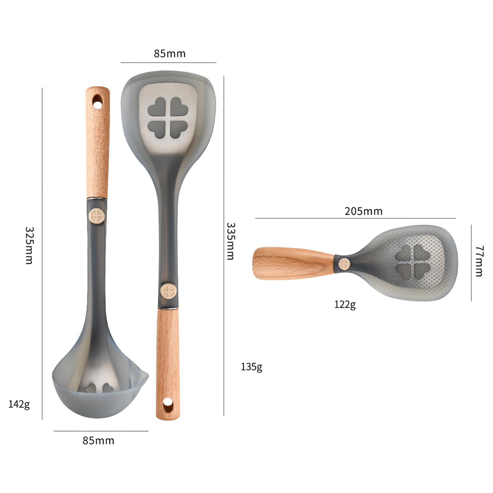 Ensemble d'ustensiles de cuisine en silicone, 3 ustensiles de cuisine antiadhésifs avec poignées en bois, résistant à la chaleur, passe au lave-vaisselle, spatule, cuillère à soupe, cuillère à riz