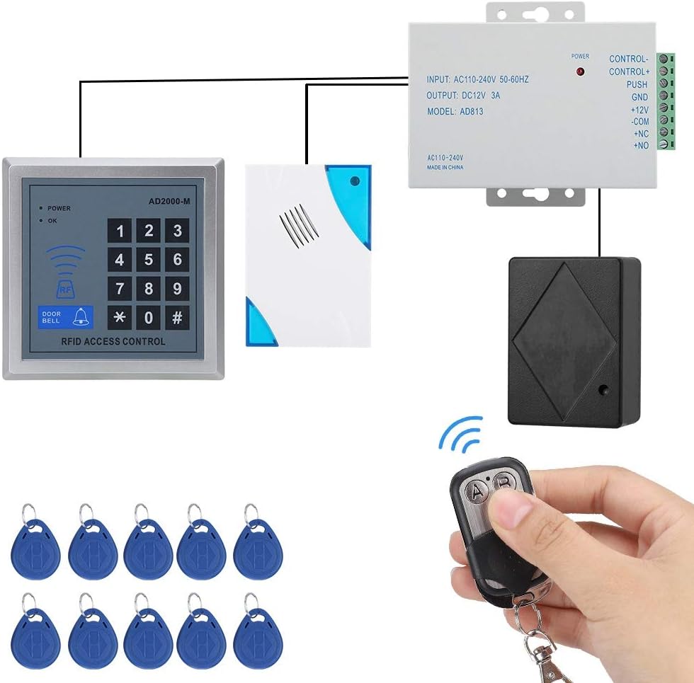 Buу 1 gеt 1 Door Access Control System Kit, AD-2000M Electromagnetic Lock Entry System Doorbell RFID Password Access Keypad Reader + 10 keyfobs + Remote Control for Home Security