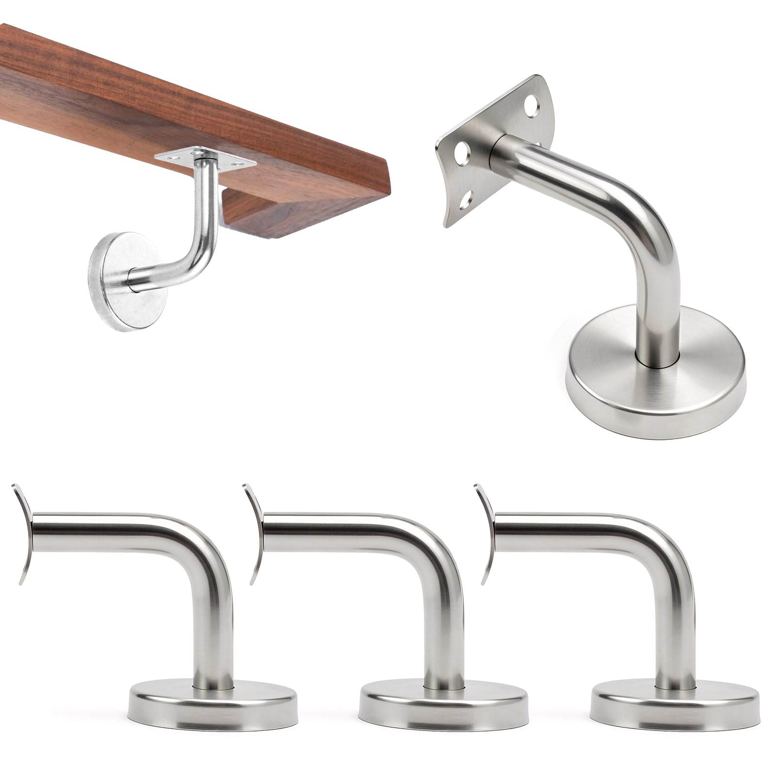 KLEHOPE 4 Pack Stainless Steel Handrail Brackets 60mm Wall Mount for Stairs