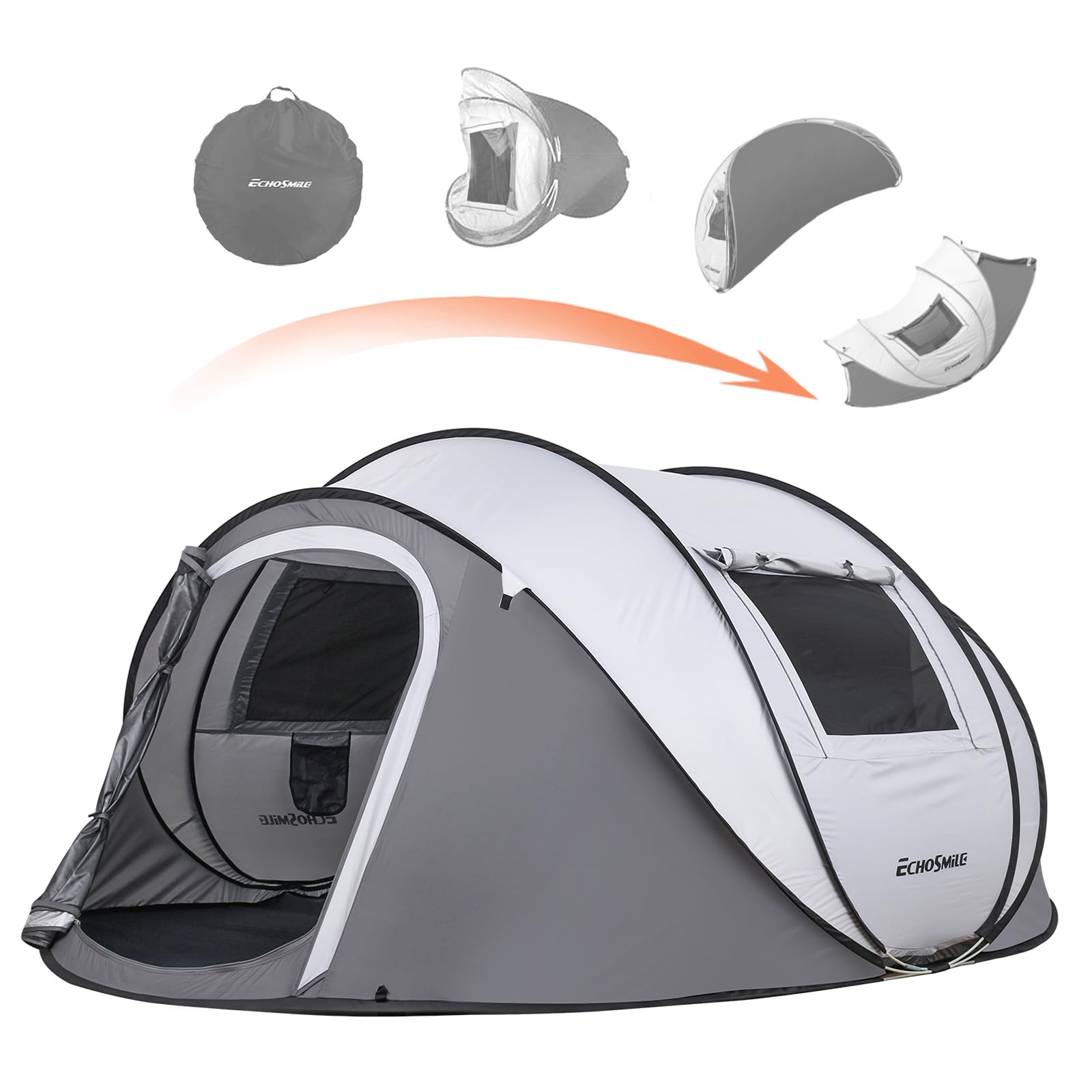 EchoSmile Pop up Zelt 4-8 Personen, Wurfzelt Wasserdicht mit 2 Belüftungsfenstern, Familienzelt & Campingzelt für Picknick, Wandern und Outdoor Aktivitäten