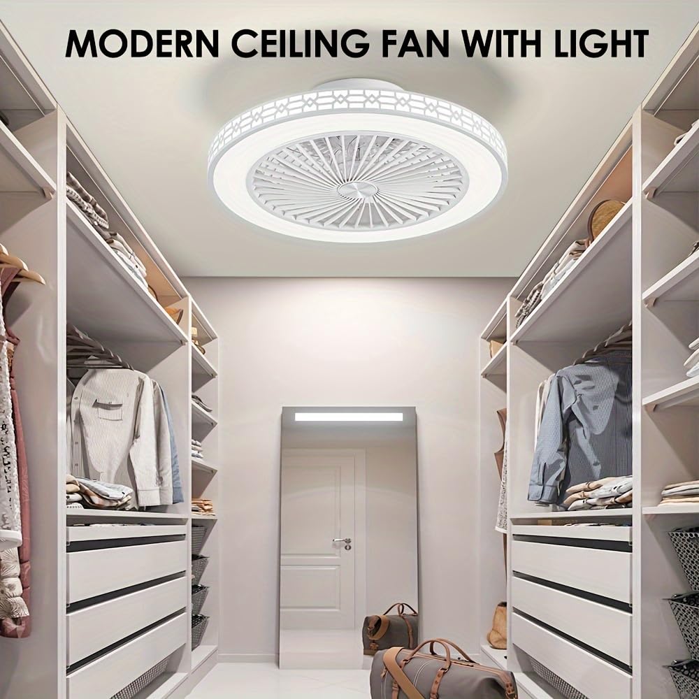 Ventilateur Plafond 48cm Ultrafin Moderne 3 Couleurs Réglables 6 Vitesses Réversible avec Minuterie et Mémoire Silencieux Blanc