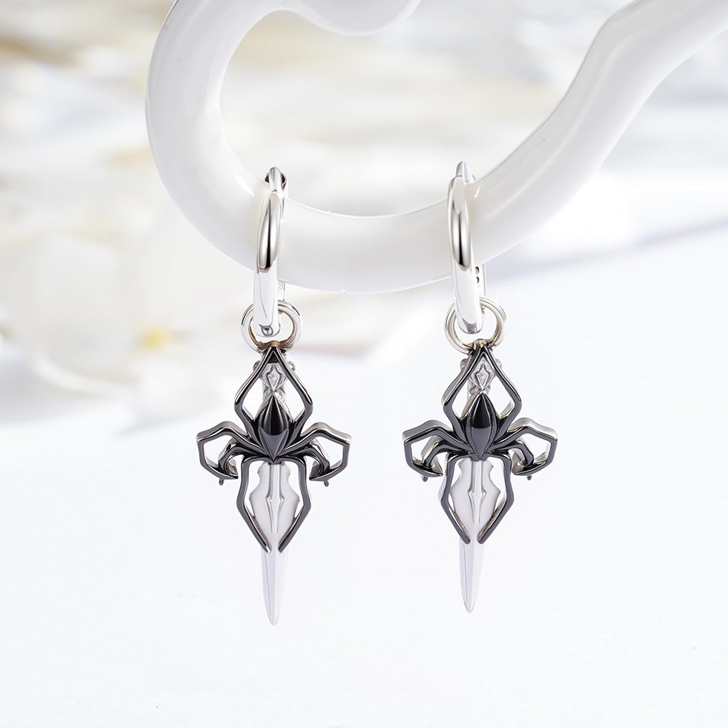 MEDWISE Spider Dagger Earrings 925 Sterling Silver Spider Drop Hoop Earrings Dagger Dangle Gothic Jewelry Gift for Women Men Christmas Gifts - Image 2