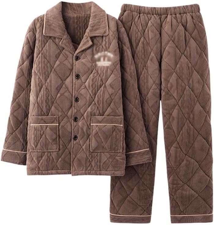 Middle-aged And Elderly Coral Velvet Pajamas For Men's Winter Home Clothing Thick And Suit