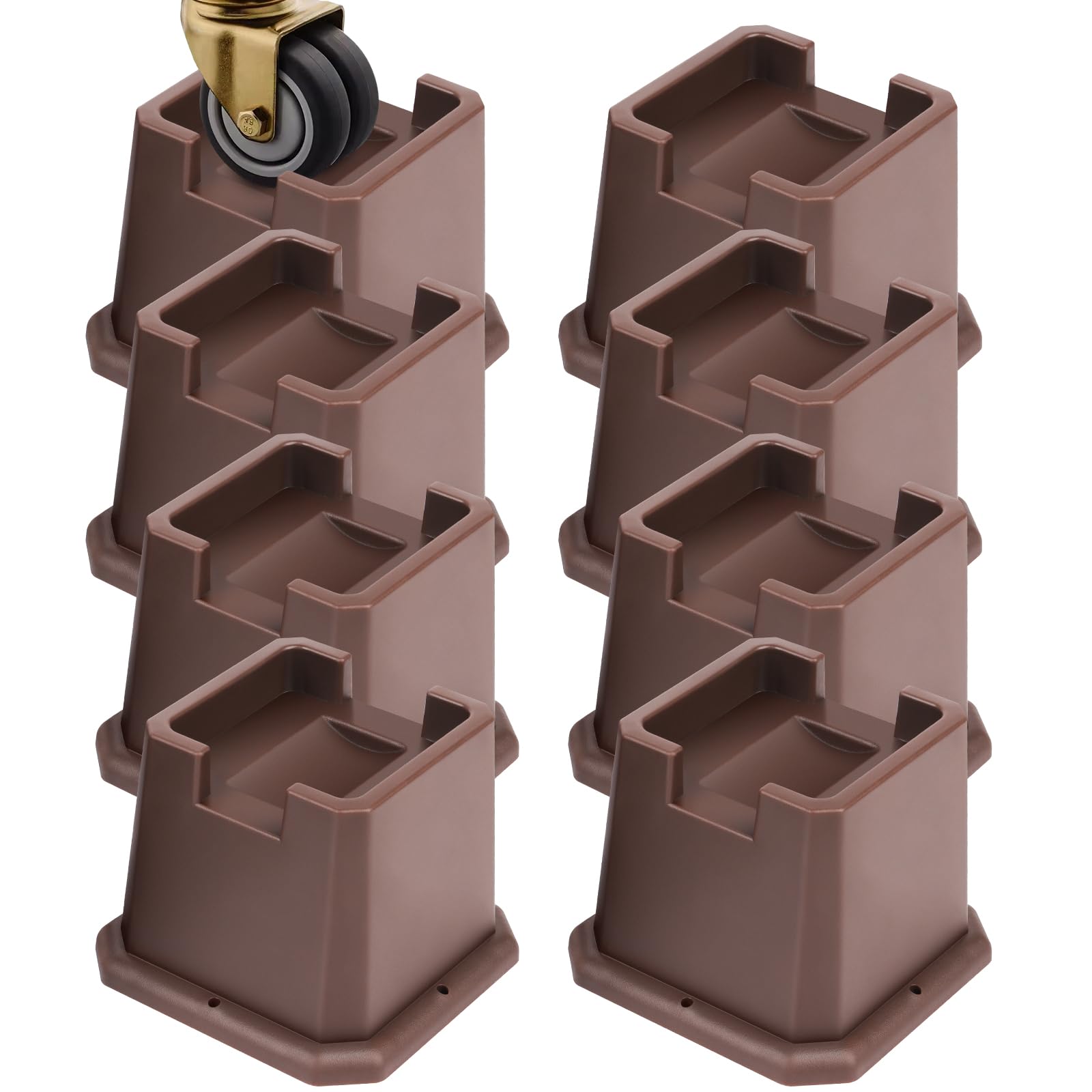Elevadores ajustables para muebles de cama, elevadores resistentes tanto para postes como para ruedas de muebles, sofá, cama, mesa (marrón, paquete de 8, 3 pulgadas)