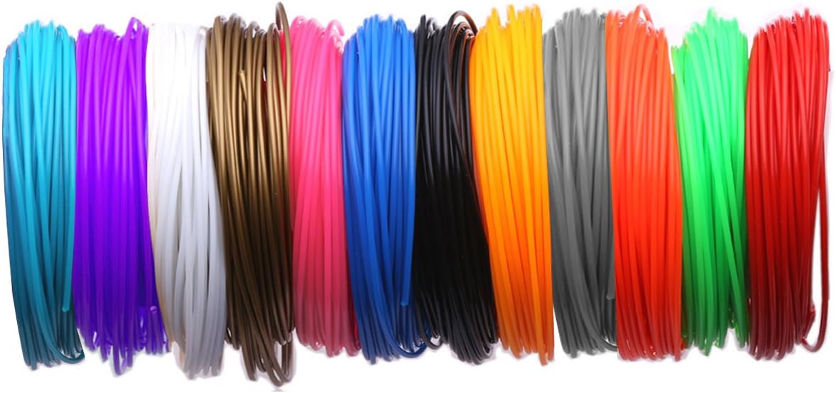 3D Pen PCL Filament Refills - 3D Pen Refill - 1.75MM 3D Doodler Den Refills - Real Stuff,Blockage-Proof (12 Colors,16.4 Ft Each)