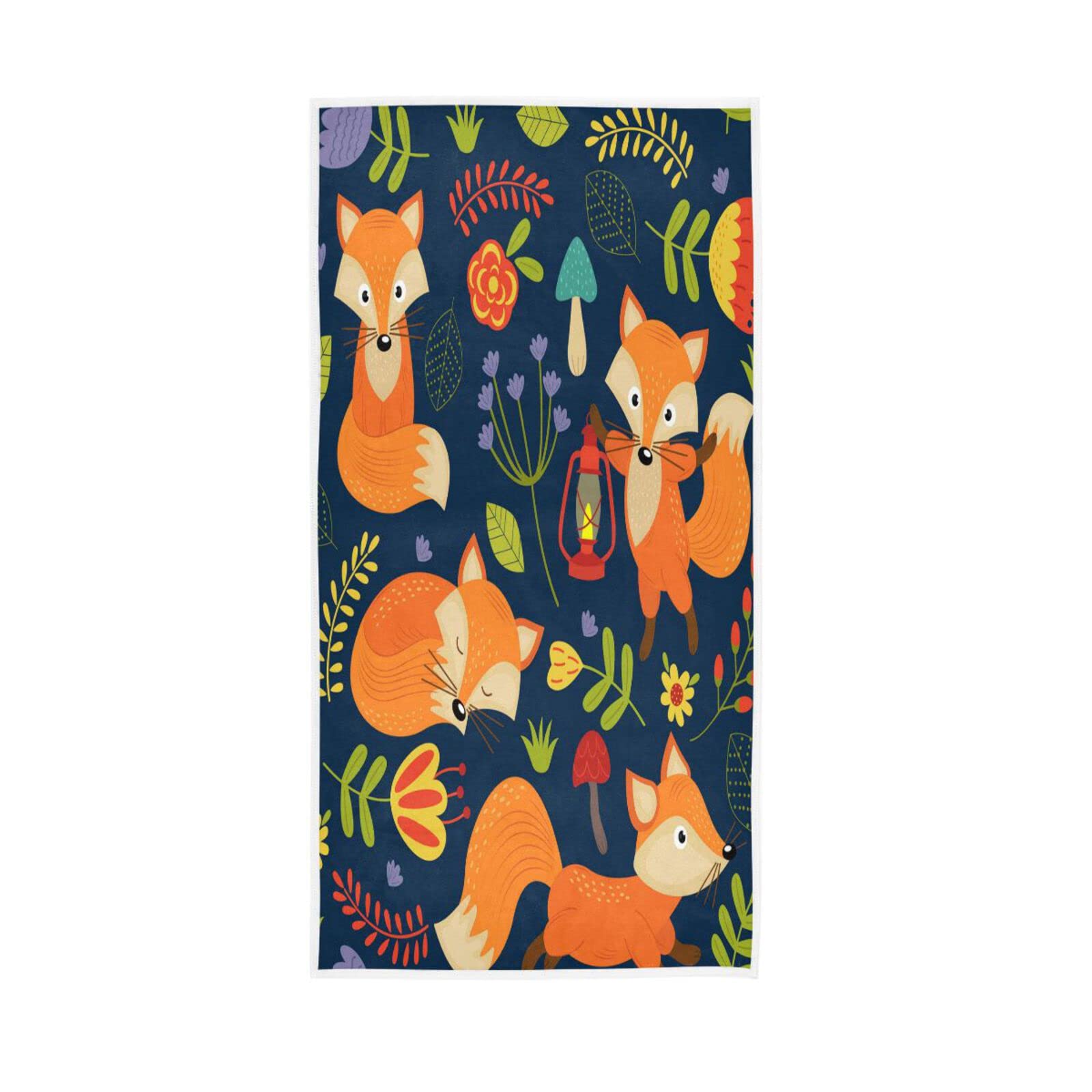 LSRCPD Hand Towels Cute Animal Fox Print Decor Fingertip Soft Face Towel Absorbent Bathroom Kitchen Towels