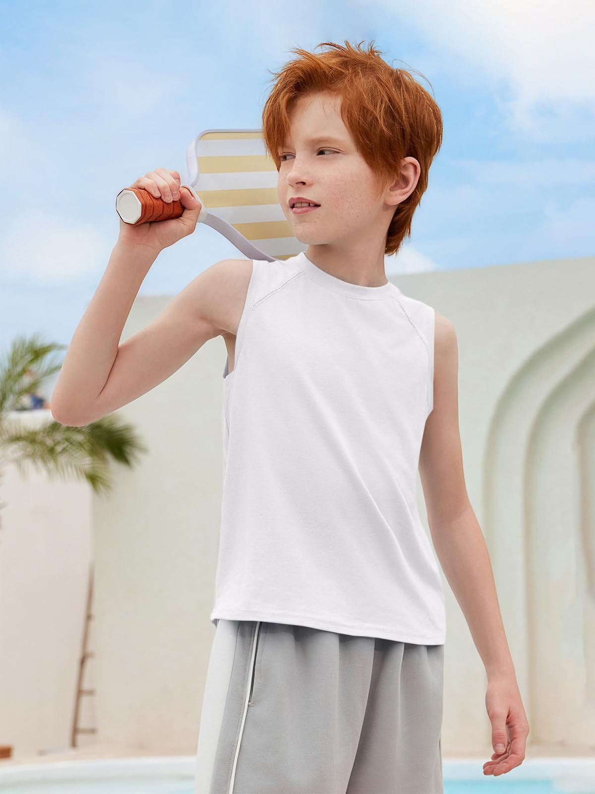Haloumoning Canotte per ragazzi Athletic senza maniche girocollo magliette per bambini 5-14 anni