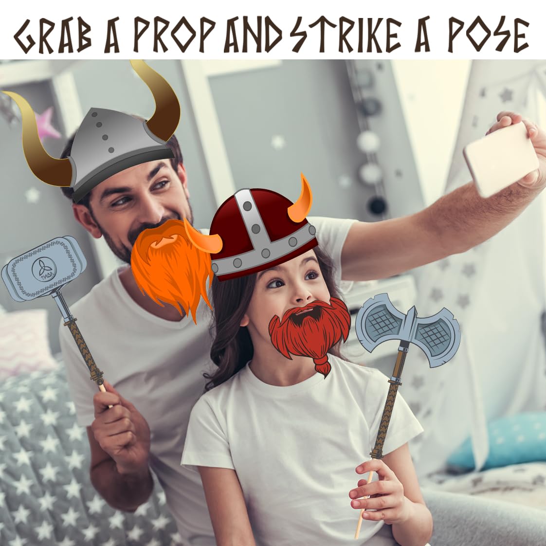 Accesorios Vikingos para fotomatón, 30 Piezas de Decoraciones de Fiesta vikinga, Decoraciones de Fiesta nórdica de Htabiol y Accesorios de Cabina de Fotos con temática nórdica, adecuados para