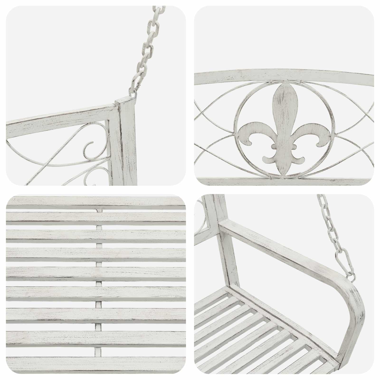 Schaukelbank Stahl Antik Weiß 110,5 x 59 x 55 cm Gartenschaukel für Terrasse und Garten mit wetterfestem Metallgestell und bequemer Sitzfläche zum Relaxen im Outdoor-Bereich