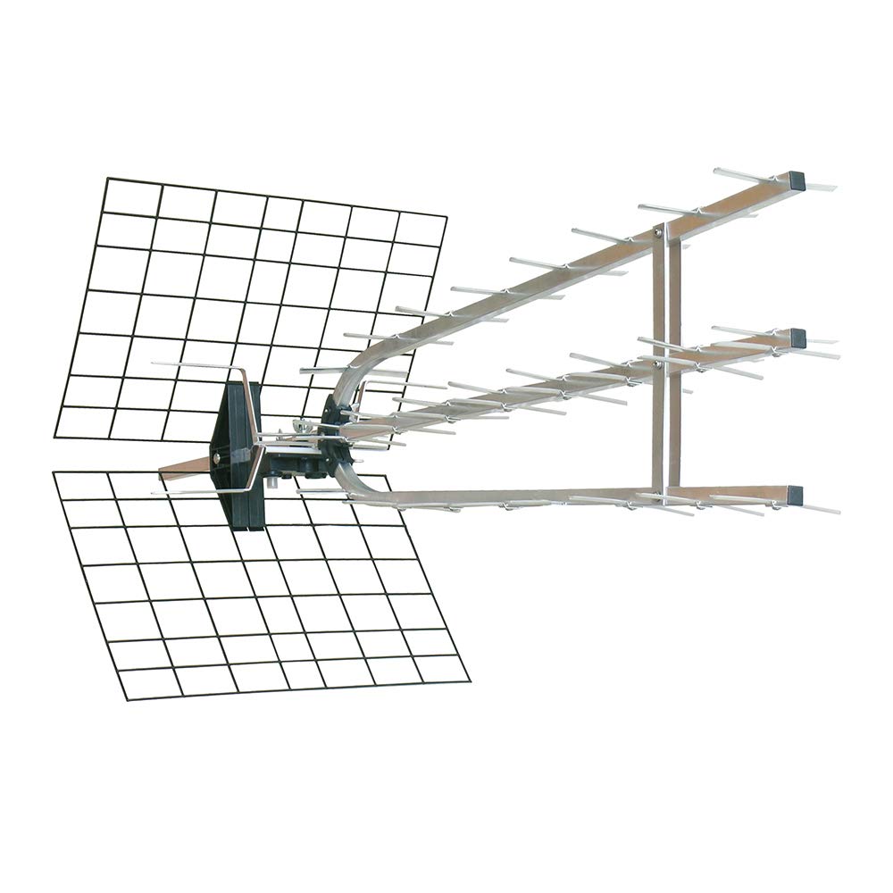 Metronic 415052 - Antena Exterior Canales UHF Triple, amplificada, con Fuente de alimentación, 37 Elementos, con Toma F, Ligera, Ganancia 45 dB - 694 MHz, Compatible 4G/5G, DVBT2 HDTV, 4K