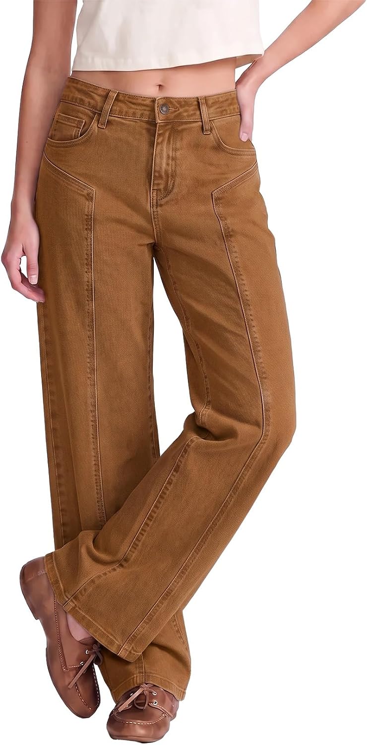 Sidefeel Womens High Waisted Jeans Straight Leg Denim Pants