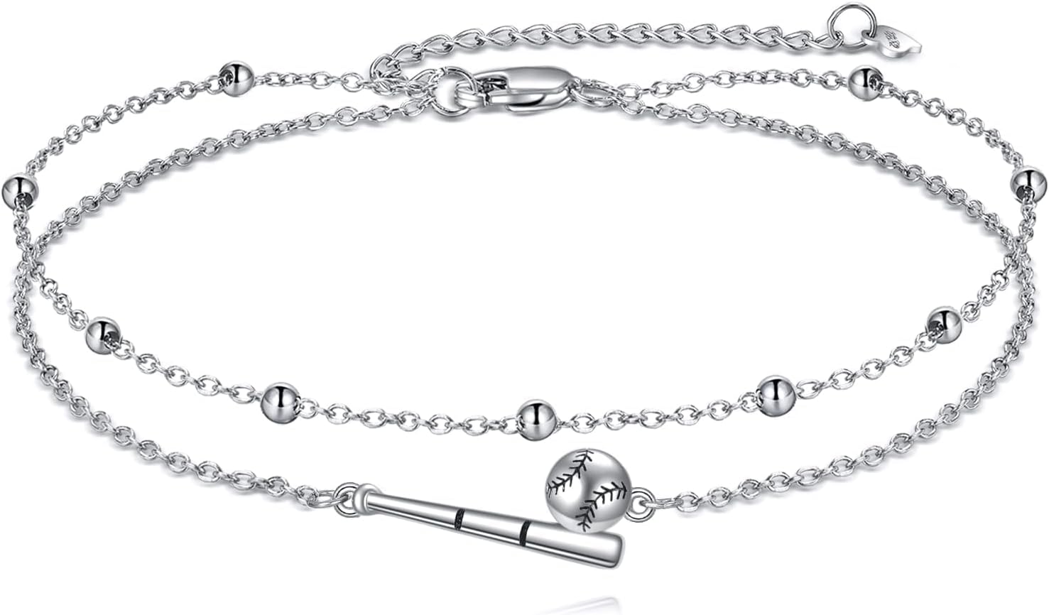 Baseball Anklet 925 Sterling Silver Sport Softball Anklet Bracelet Baseball Jewelry Present for Women Mom