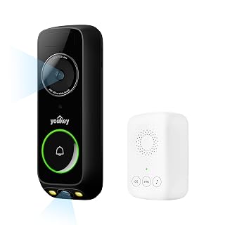youkey DB312 Doorbell Camera Wireless with Chime, No Monthly Fee, 2K Video Doorbell with Head-to-Toe View, Package Detection, 2.4/5GHz WiFi-6, Two-Way Talk, Color Night Vision, Battery/Wired Powered - Amazon product rated Grade A