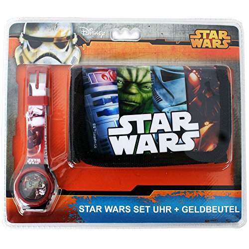 Disney Frozen Star Wars Motivo Set de Regalo Niños Monedero Cartera y Reloj de Pulsera Digital - Star Wars