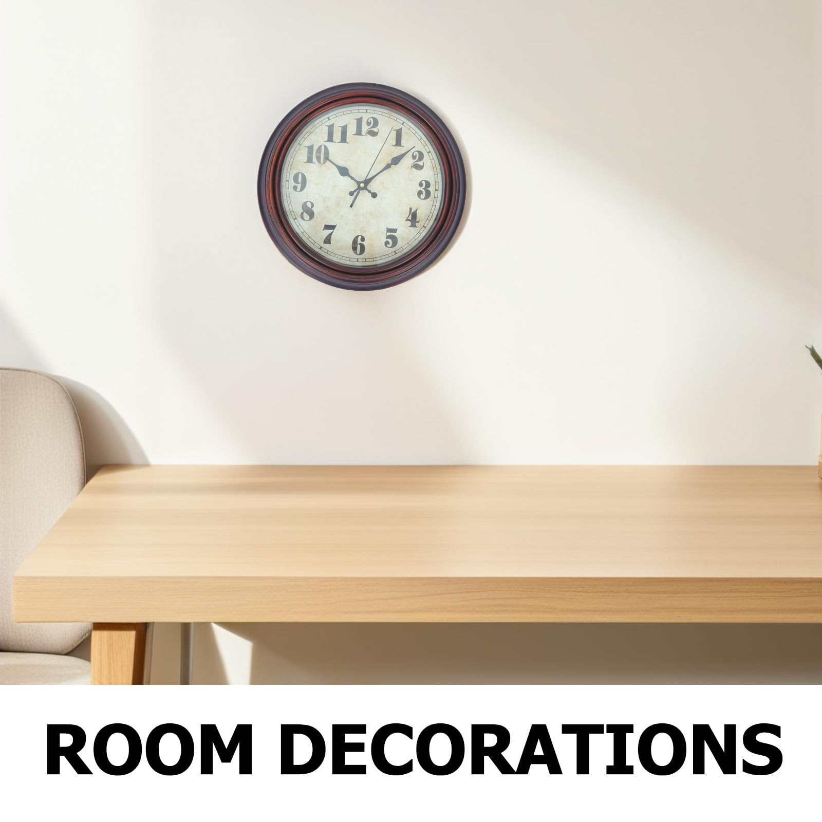 Reloj de Pared Vintage, Reloj de Pared de Cuarzo, 12 Pulgadas, Redondo, Silencioso sin Ruido, Números Clásicos de Alta Visibilidad, de Plástico y Electrónica, para Salón
