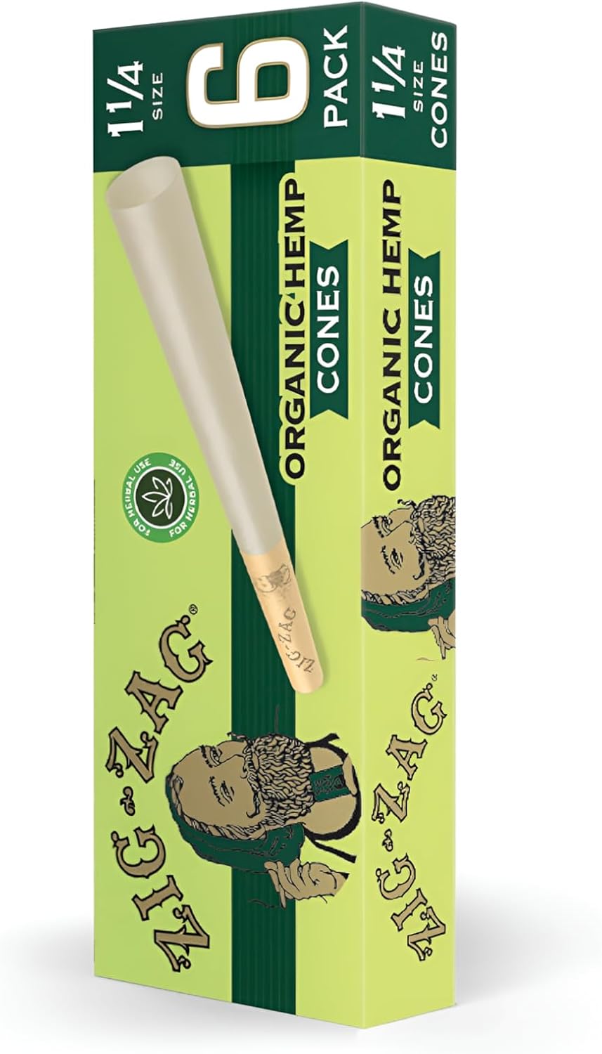 ZIG-Zag 1 1/4 Organic Hemp Pre Rolled Cones (24-Pack) 6 Per Pack - Slow Burning Rolling Papers with Tips & Packing Tubes Included - 144 cone