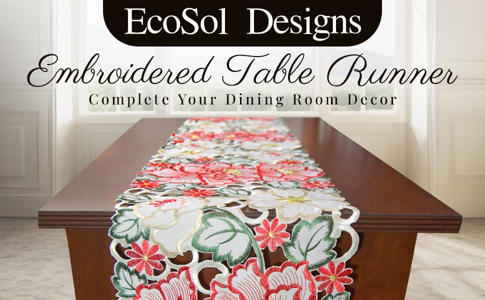 EcoSol Designs Embroidered Holiday Table Topper… (Flowery Runner)
