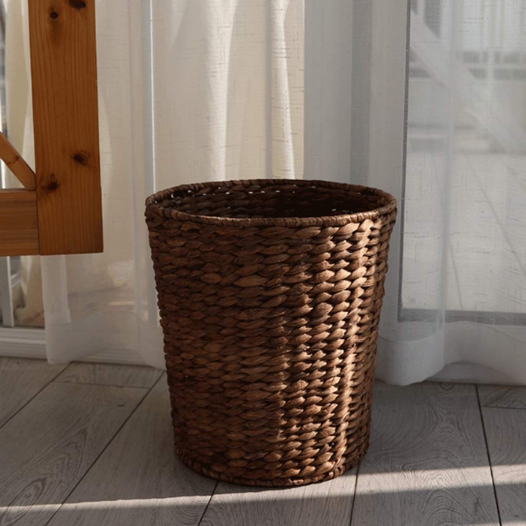 Trash Can Woven Basket Trash Can Garbage Container Bin Waste Recycling for Bathrooms Kitchens Home Offices Waste Basket (Color : Light Brown) (Dark Brown)