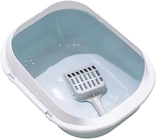 Leefasy Bandeja de areia para gatos bandeja de areia para gatinhos aberta superior bandeja de areia para animais de estimação grande bacia de areia para gatos, Azul