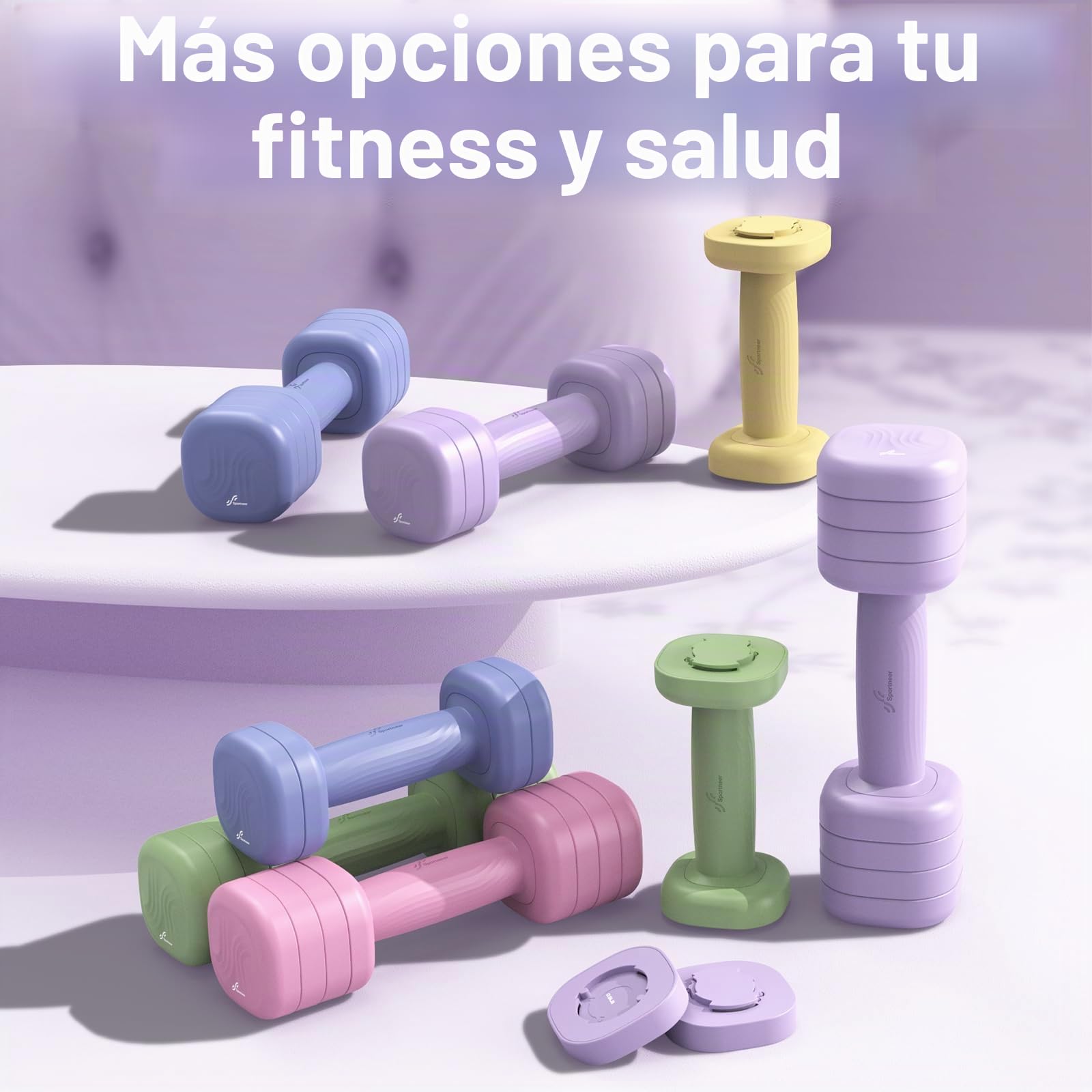 Sportneer Juego de mancuernas ajustables para mujer (1-2,5 kg cada una) - Juego de mancuernas 4 en 1 con agarre de TPU antideslizante, pesas para mujeres, gimnasio en casa, fitness, de