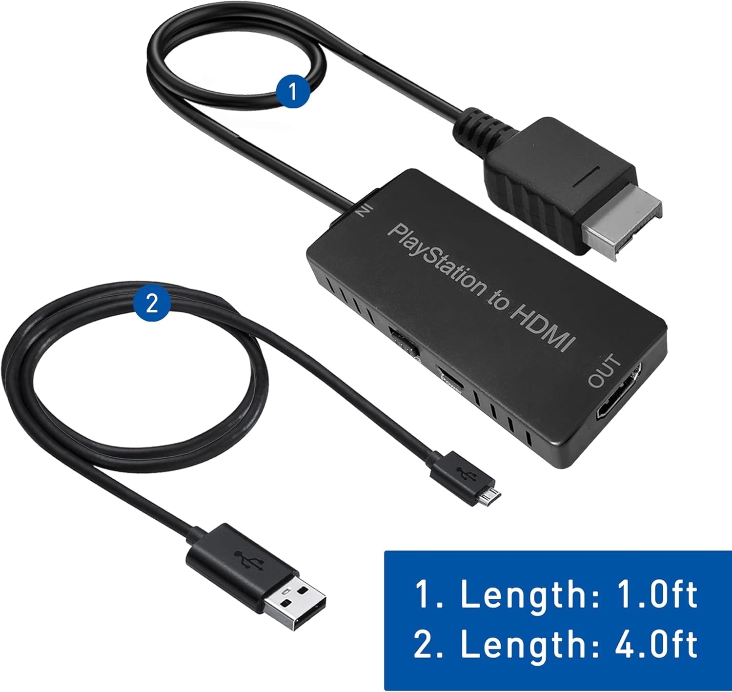 Cable HDMI HD Link para PlayStation 2 y para consola PlayStation 1, para adaptador PS1/PS2 a HDMI, calidad de video mejorada, convertidor HD con interruptor 4:3/16:9 HDCABLEPS2-02