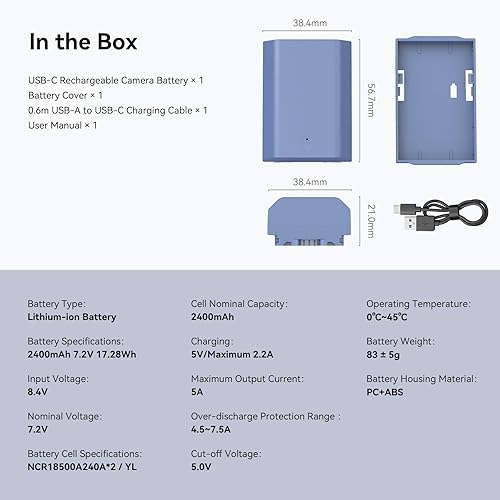 Miniatura 9 de SMALLRIG Batería de Reemplazo USB-C de 2400mAh para Sony NP-FZ100, para Sony A7R V, A7 IV, A7S III, FX3, FX30, A7R IV, A7R III, A7 III, A7C, A7C II,