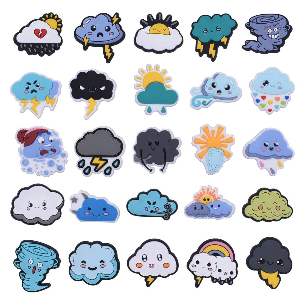 Excefore Cloud Shoe Charms Weather, 25PCS Sun Shoes Charms Rain PVC Tornado Cute Lightning Clog Pins Accessories Party Favors Birthday Gifts Holidays Decoration for Boys Women Girls