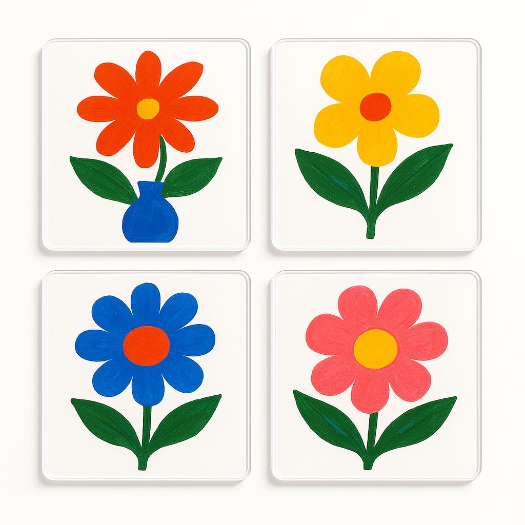 The Plum Penguin Blooming Whimsy Acrylic Coaster Set Of 4 With Art - Clarice Cliff Inspired Design For Vibrant Home Decor