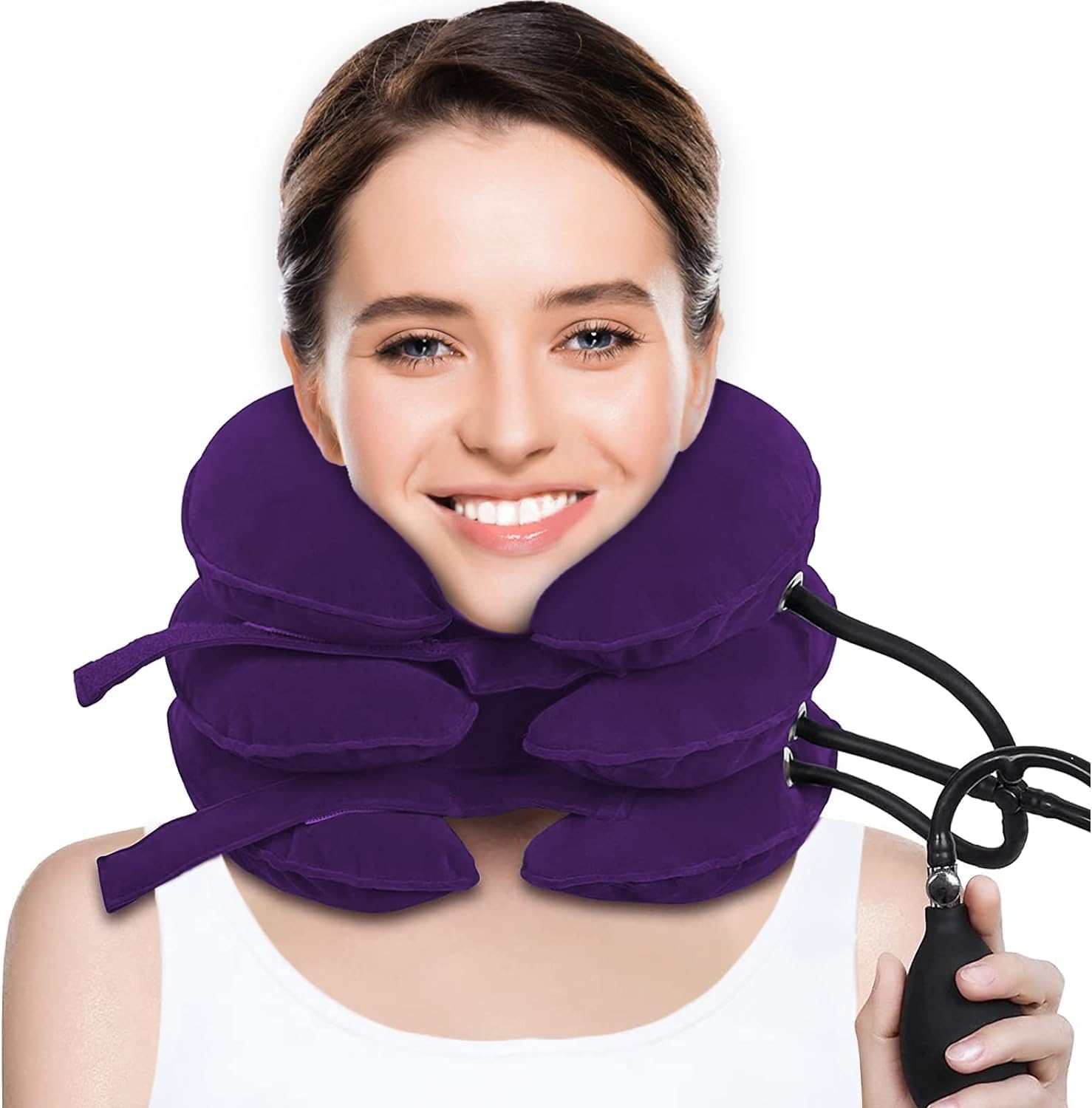 Cervical Traction Device for Neck Pain Relief, Adjustable Inflatable Neck Stretcher Neck Brace, Neck Traction Device for Use Neck Decompression and Neck Tension Relief (Purple)