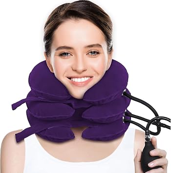 Cervical Traction Device for Neck Pain Relief, Adjustable Inflatable Neck Stretcher Neck Brace, Neck Traction Device for Use Neck Decompression and Neck Tension Relief Purple
