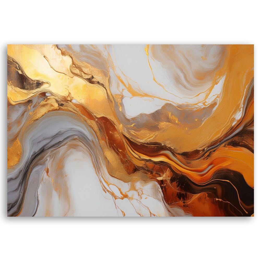 Feeby - Impression sur Toile - Tableaux Decoratifs Muraux - Texture Or Cuivre Abstrait - 90x60 1partie - Décoration pour le Salon et la Chambre - Tableau toile Intissé pour le mur