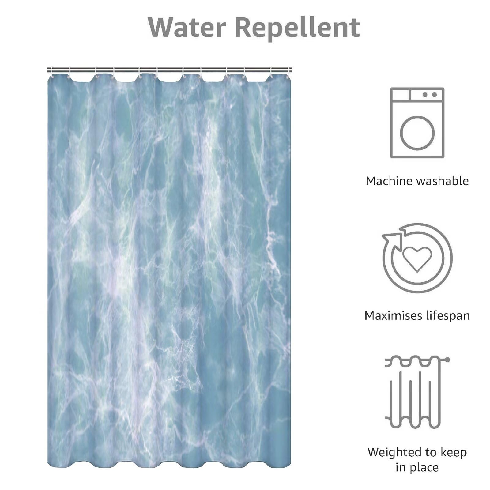 Bleu Rideau Douche 180x200cm Rideau de Douche Nuage Shower Curtain – Impression Polyester Tissu – avec 12 Crochets – Tissu Lavable en Machine – Imperméable – pour Salle de Bain – Hôtel D#380