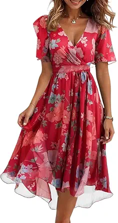 Spring Summer Chiffon Midi Dresses for Women 2025 Elegant Classy Wedding Guest Floral Formal Cocktail Prom Dress