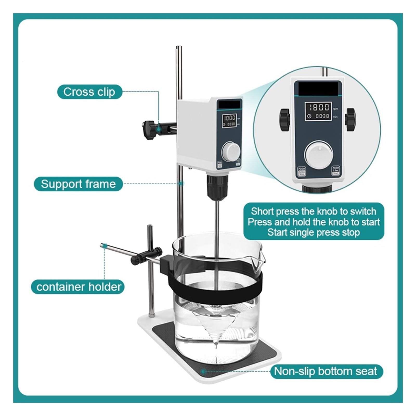 Viskosimeter, Flüssigkeitsmischer, elektrischer Laborrührer mit Digitalanzeige, höhenverstellbare Laborausrüstung, 20 l, 2000 U/min(OS-15(Without Stand),EU plug)