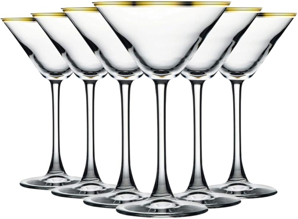 TableTop King Gold Banded Accent Stem 10 oz Martini/Cocktail Glasses Set of 6 Additional Vibrant Colors Available