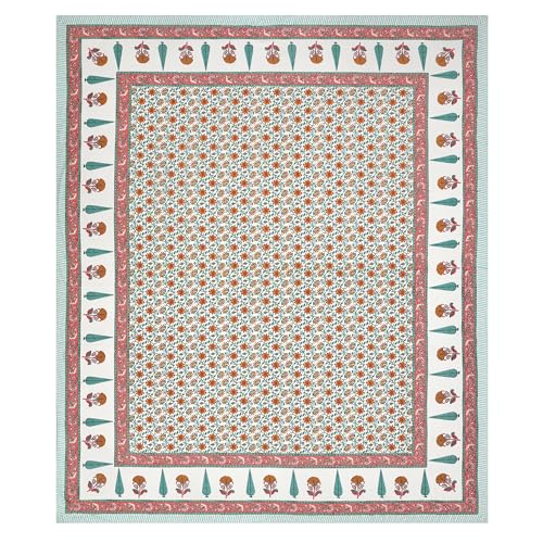 Image of Urban Jaipur 100% Cotton Bedsheet for Double Bed (90 x 108 Inches) | 210 TC King Size Bed Sheet for Double Bed with 2 Pillow Covers | Pure Cotton Jaipuri Bedsheet (Green, Red)