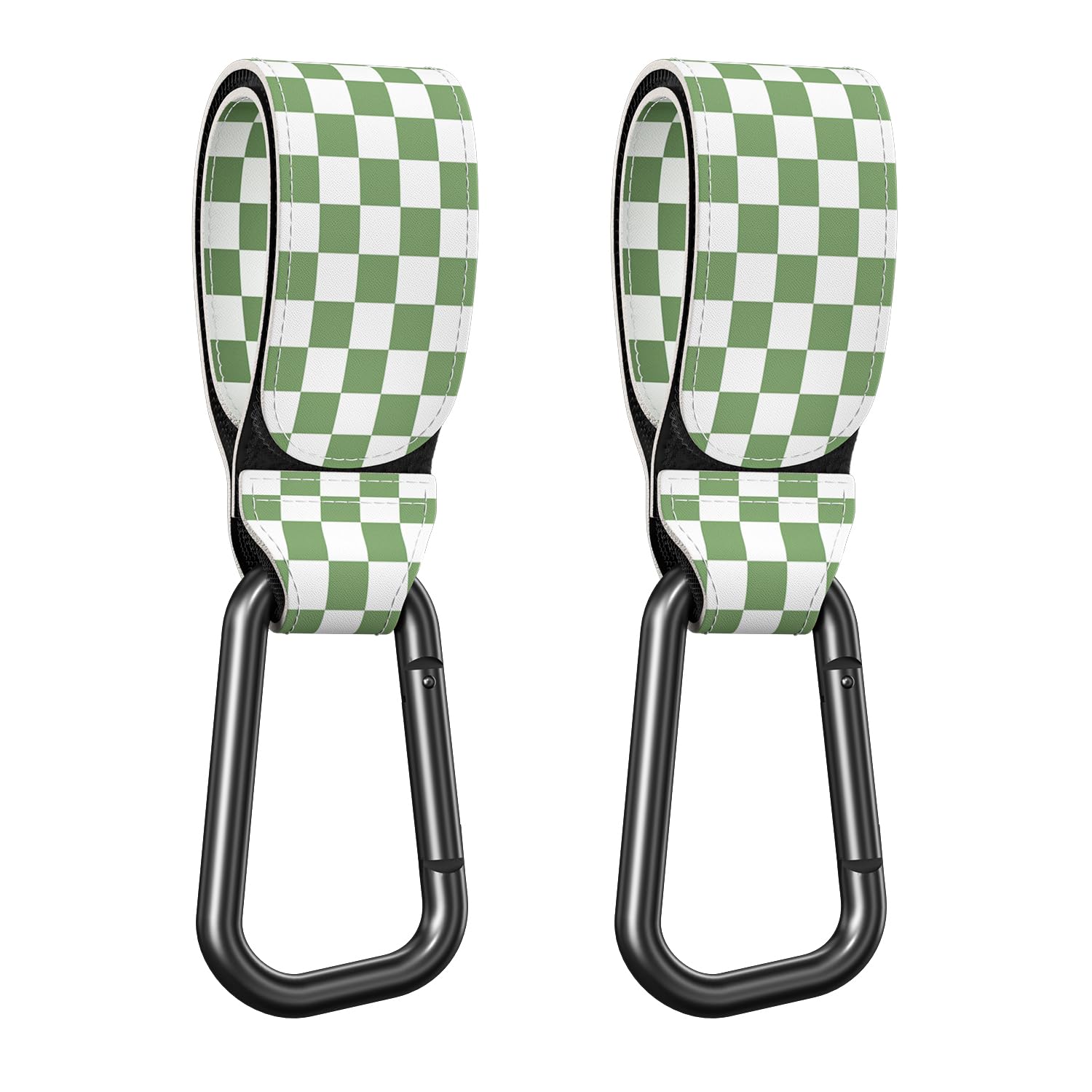 Baby Stroller Hooks for Hanging Bags, Universal Stroller Clips Accessories, Mommy Hook for Diaper Bag, Shopping Cart, Purse, Backpack - 2 Pack, Green Checkered