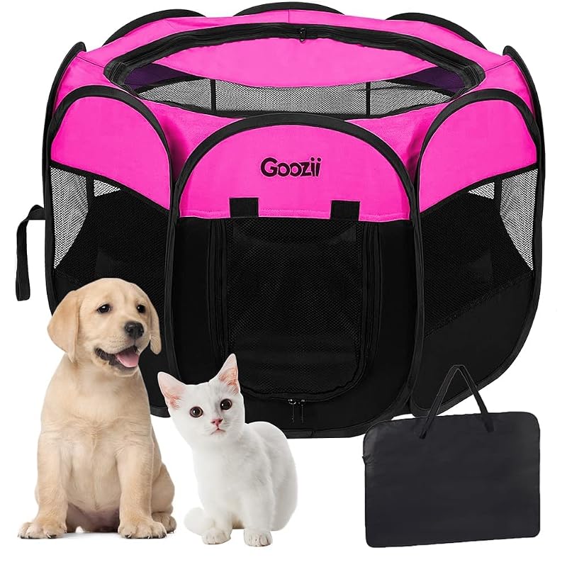 Cercadinho portátil para cães e gatos em tecido Oxford 600D Goozii Pink, tamanho S