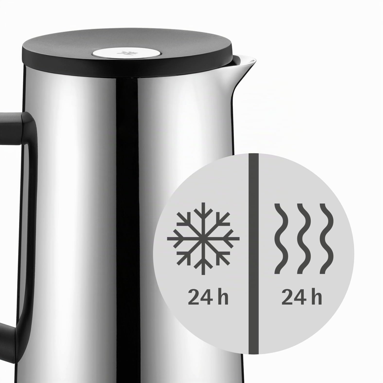 WMF Impulse Isolierkanne Edelstahl 1l, Isolierkanne für Kaffee oder Tee, Cromargan, Druckverschluss, hält Getränke 24h kalt & warm