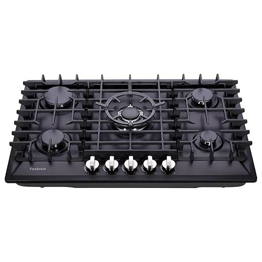 30 Inch Gas Cooktop, Built-in 5 Burners Stainless Steel Gas Stovetop Propane/Natural Gas Convertible Stove Top Dual Fuel Gas Hob (Black)