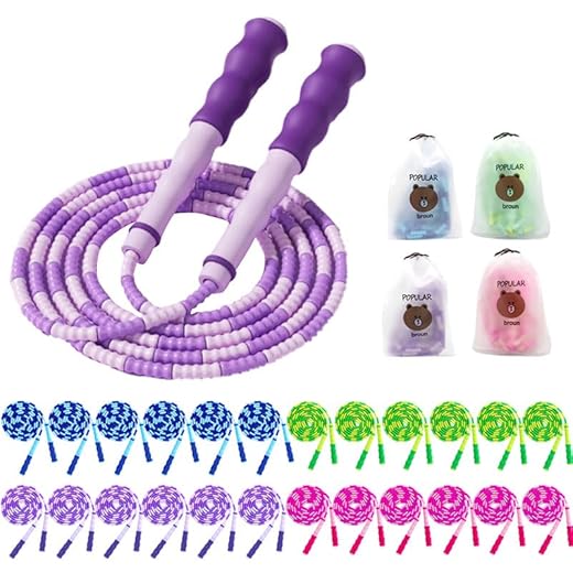 Ukontagood 24 Pcs Soft Beaded Jump Ropes, 8.2 ft Adjustable Free Segmented Skipping Rope with Soft Beaded, All Purpose Jump Rope Stripe Ropes for Women Men Workout Exercise