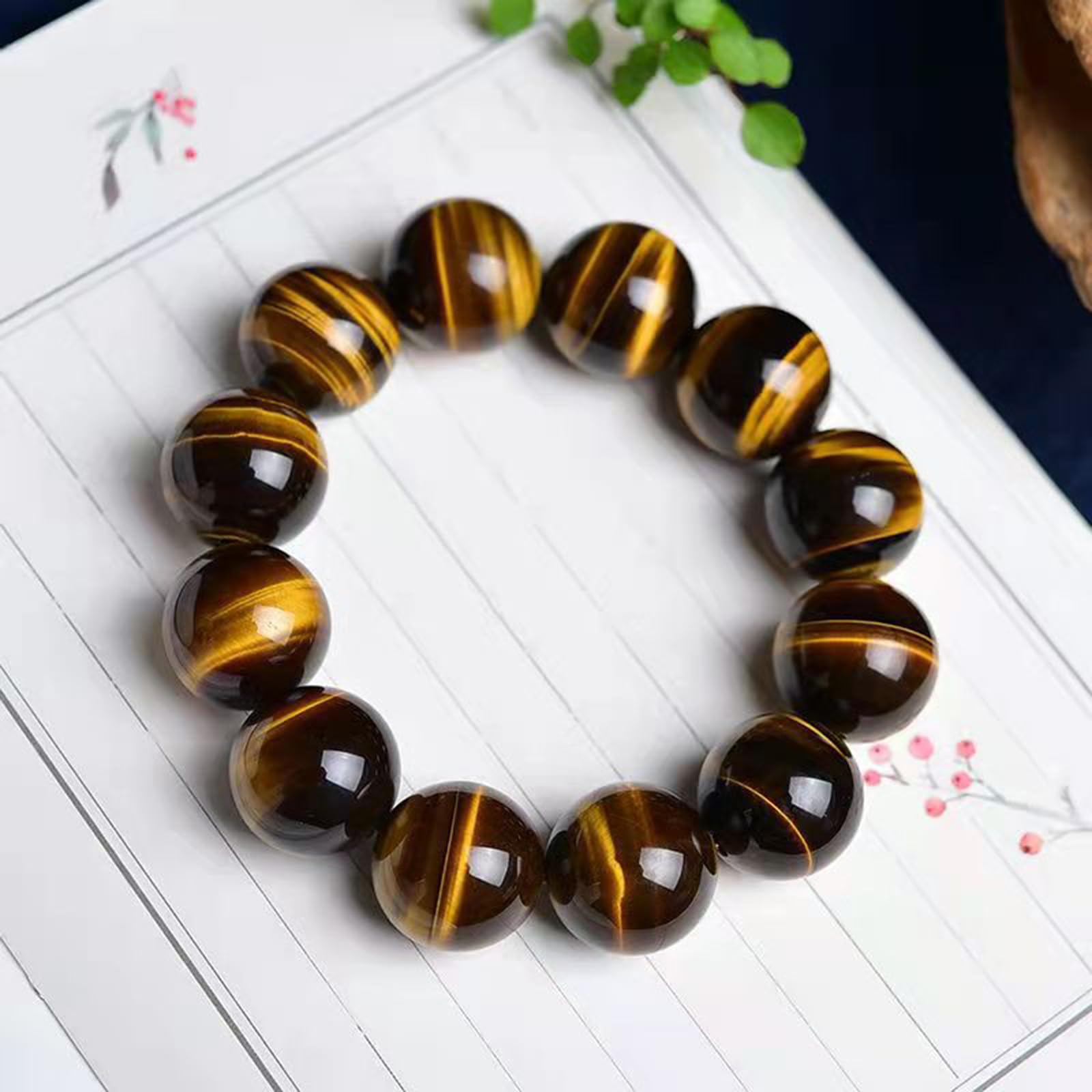 Bracciale in Pietra Naturale Occhio di Tigre Giallo - Bracciale Rigido con Perline Lucide Unisex, Gioielli Geometrici in Cristallo,10mm