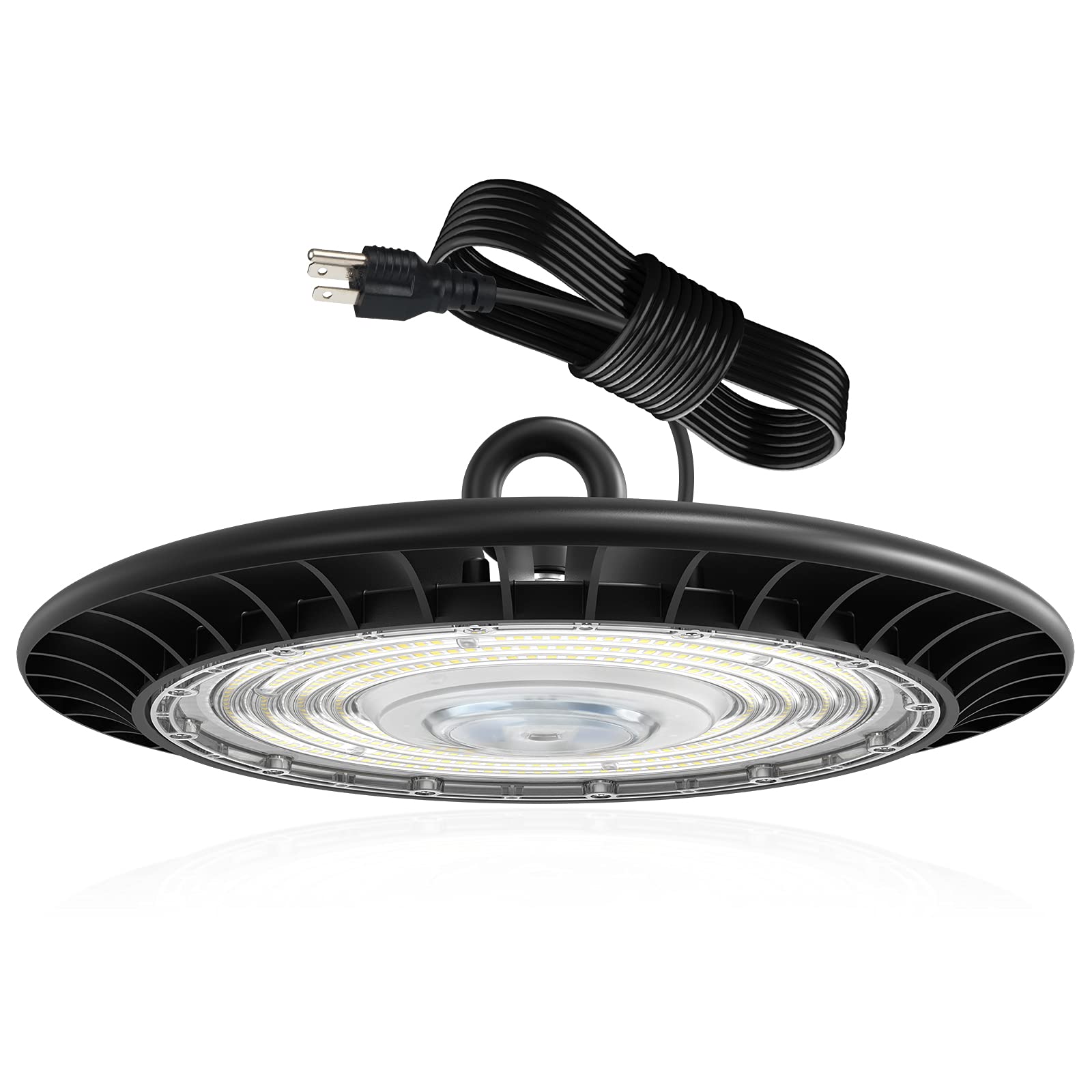 CT CAPETRONIXHigh Bay LED Shop Lights 150W 19,500LM, 5000K 110V 400W HID/HPS Equivalent, 5’ Cable with 110V Plug, Hanging Hook, 120° Beam Angle, CRI>80 LED High Bay Light for Gym Warehouse Shop