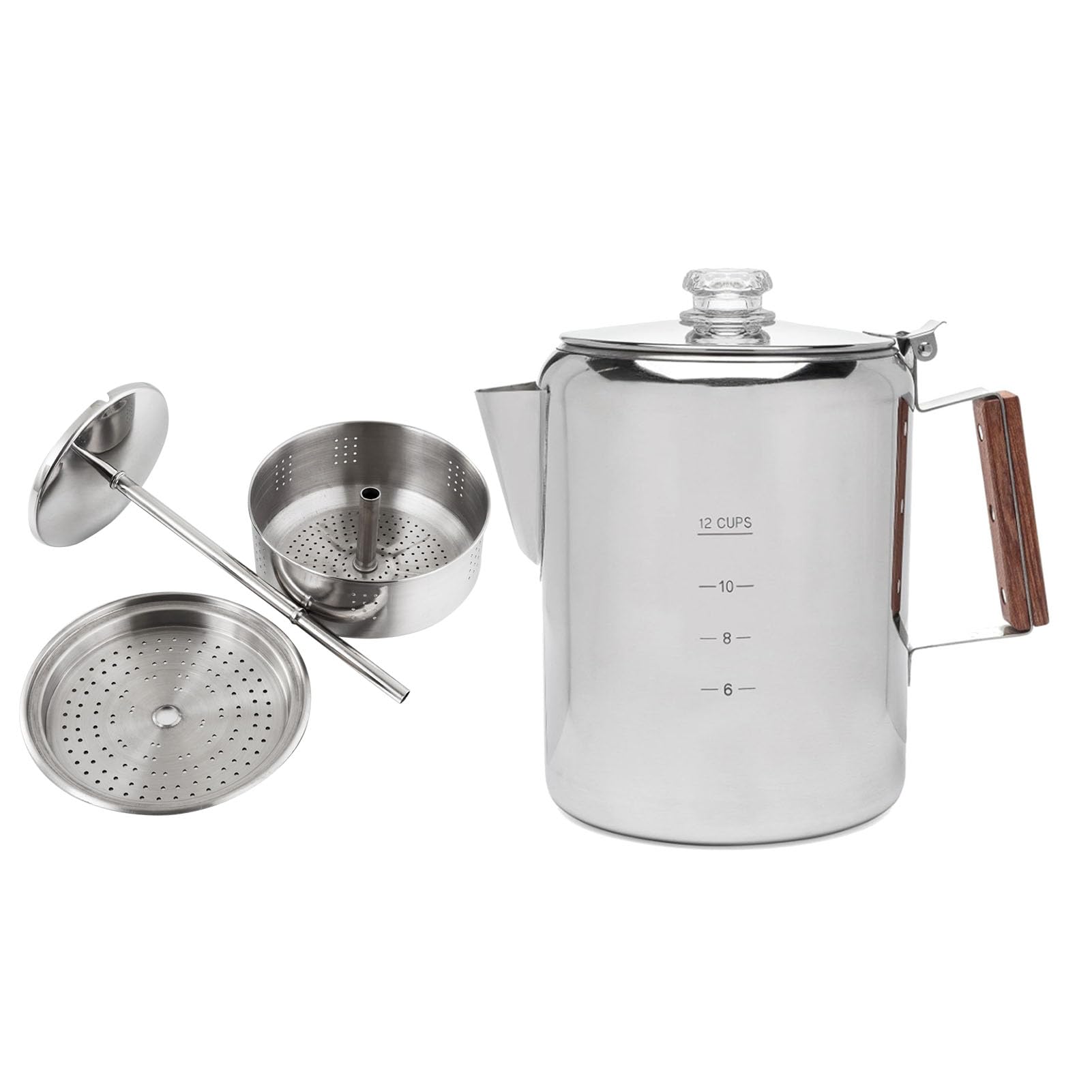 Cafetière Percolateur en Acier Inoxydable 12 Tasses sur Cuisinière, Percolateur Multi-réchaud de Camping, Pot à Cappuccino pour L'extérieur, la Maison, la Randonnée, les Voyages (12 tasses