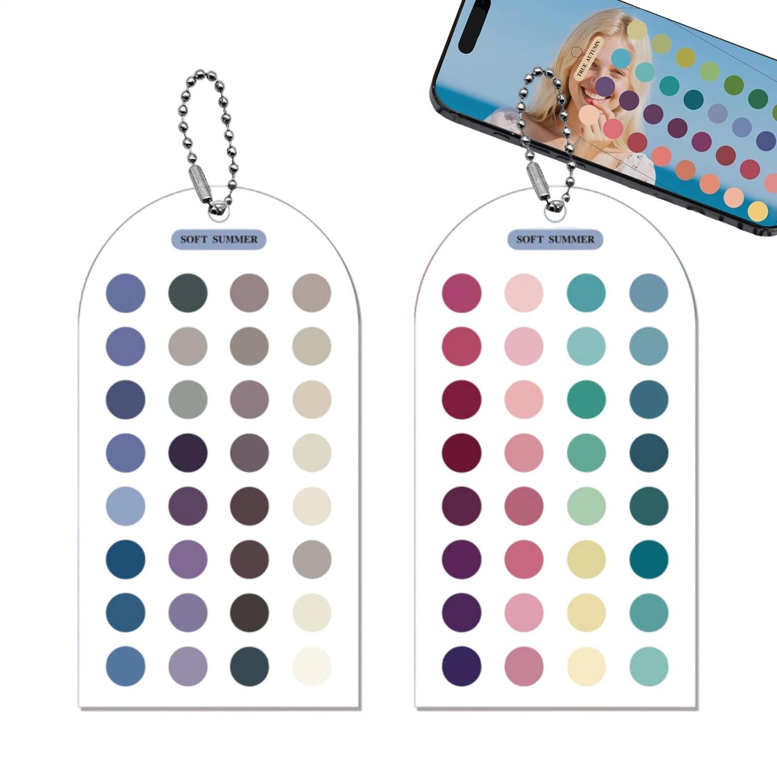 2 Stück Saisonale Farbpalettenkarten, 12 Season Farbanalyse Vorlagenkarte Tragbare Farbanpassungsanleitung Für Outfits Und Make Up Doppelseitiges Acryl Farbmusterkarten Für Zuhause, Reisen