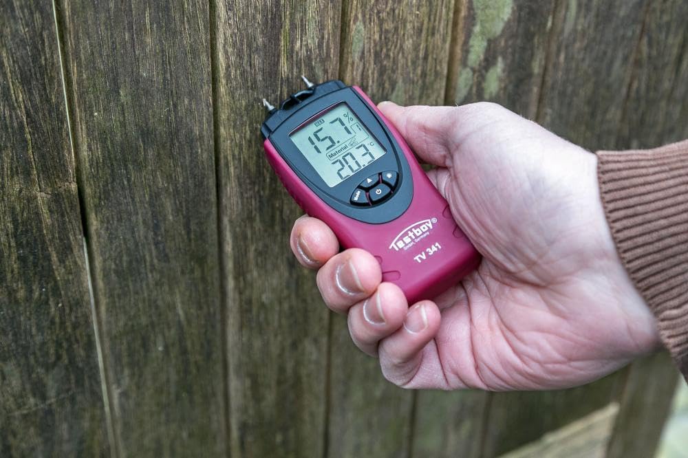 Testboy TV 341 Humidimètre (mesure du taux d'humidité dans les matériaux de construction, pas de cordons de mesure ni de pointes séparés, arrêt automatique, unité d'auto-test intégrée), rouge/noir