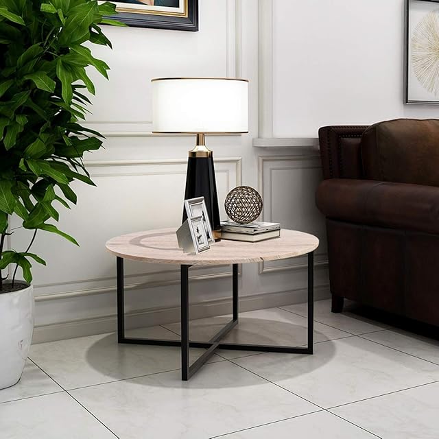 Round Coffee Table Kitchen Dining Table Modern Leisure Tea Table Office Conference Pedestal Desk Computer Study Desk White/Black