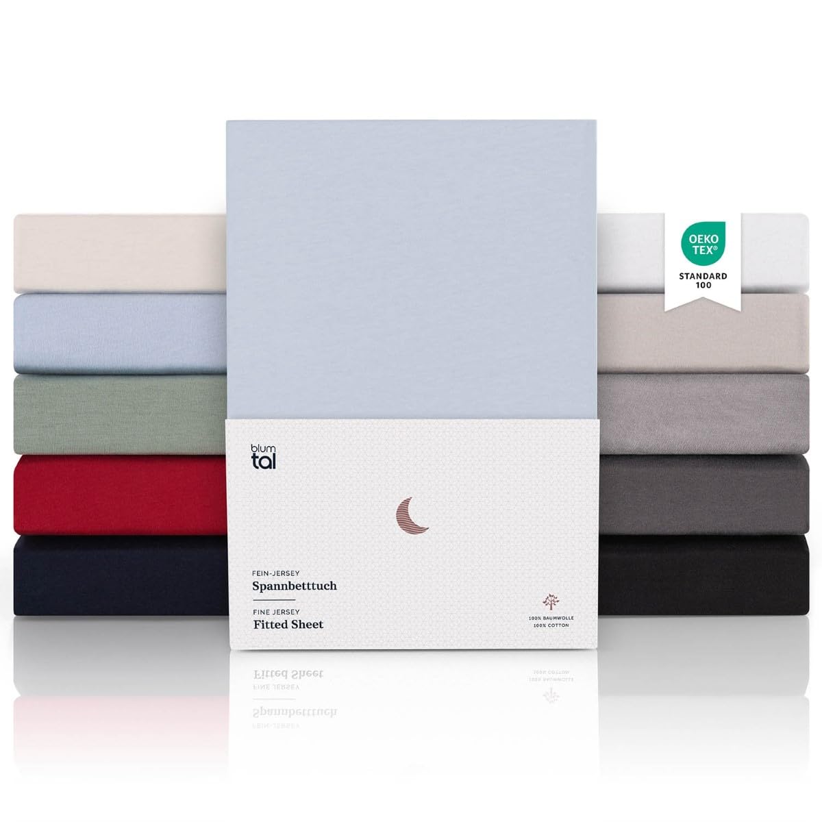 Blumtal® Premium Spannbettlaken 180x200cm Jersey Boxspringbetten - Oeko-TEX zertifiziertes Bettlaken 180x200 - Spannbettlaken 180x200cm Baumwolle 100% - Bettlaken 180x200 Baumwolle aus Hellblau
