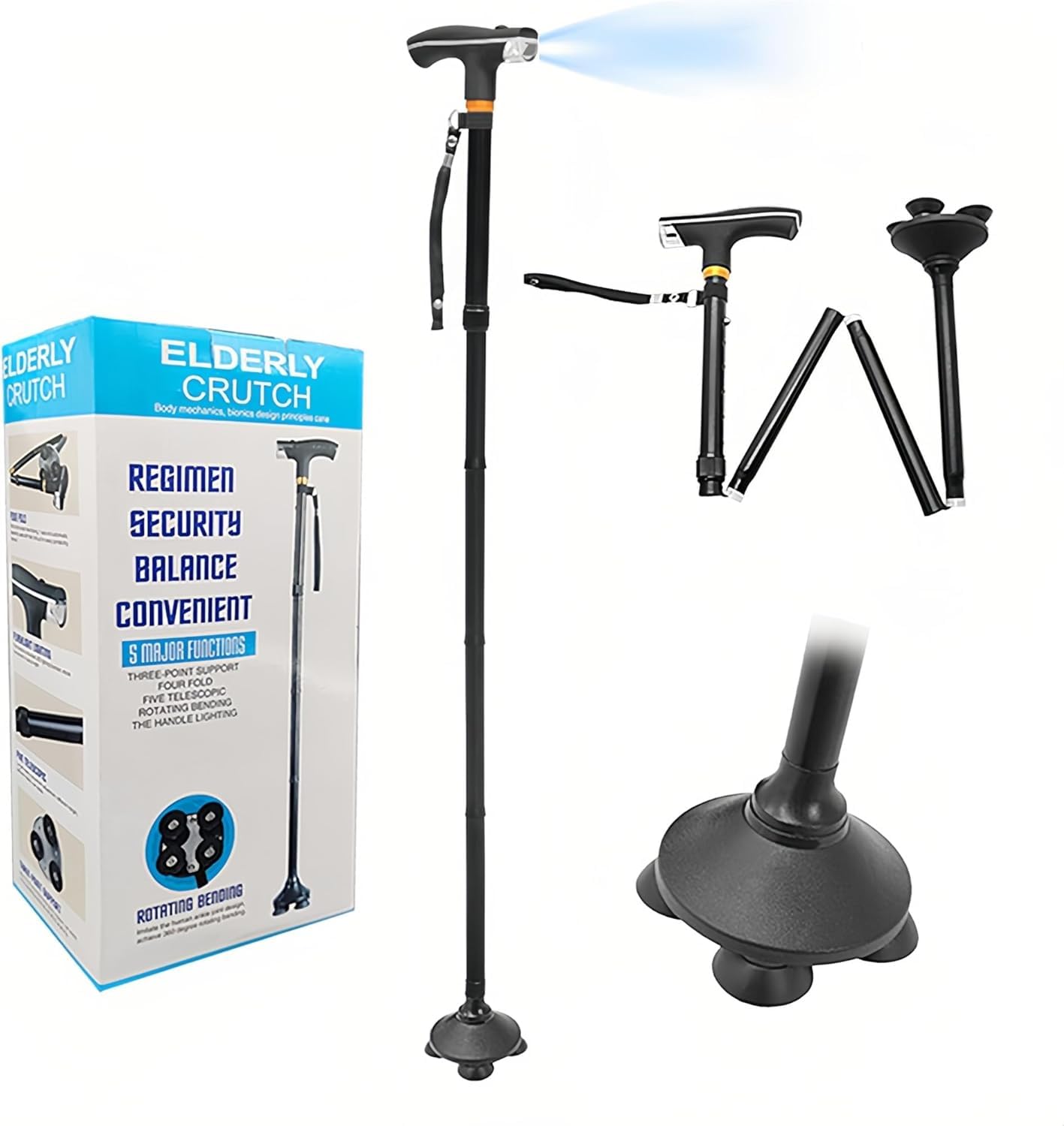 Smart Easy Walking Stick Adjustable - Lightweight Aluminum Folding Walking Cane, Adjustable Folding & Extendable Walking Stick with LED Lights, TRUSTY MAGIC CANE