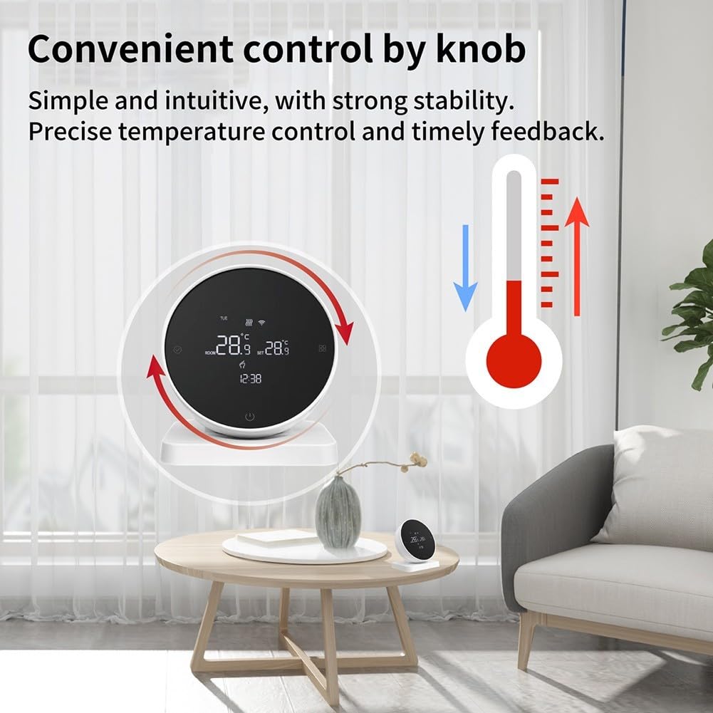 Termostato programable para Tuya Life App sistema de caldera de calefacción por suelo de agua, receptor inalámbrico RF433, pantalla LCD giratoria para dial USB blanco (WIFI)